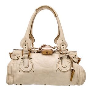 Chloe Paddington Bag Ivory Leather Large Satchel Lock & Key Gold Hardware